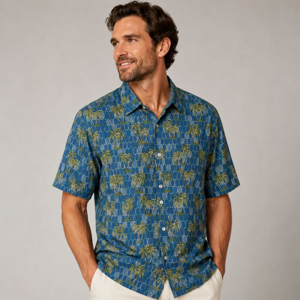 Tori Richard Blue Palm Tree Hawaiian Shirt Large - Picture 5 of 10